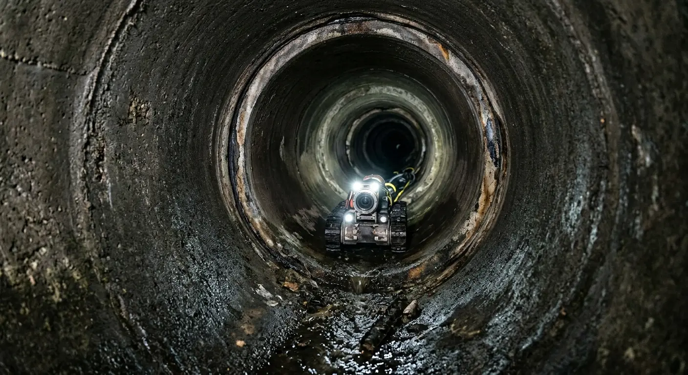 Robotic sewer camera inspecting pipe interior for Drain Snake Service in New Franklin