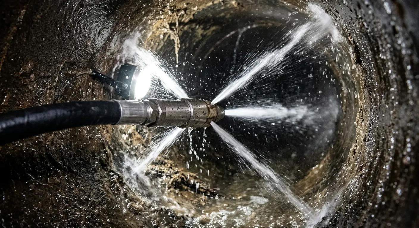 High-pressure hydro jetting nozzle cleaning sewer pipe for Storm Drain Cleaning in New Franklin